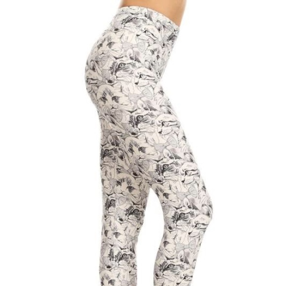Leggings Depot Black and White Cat Leggings Full-Length